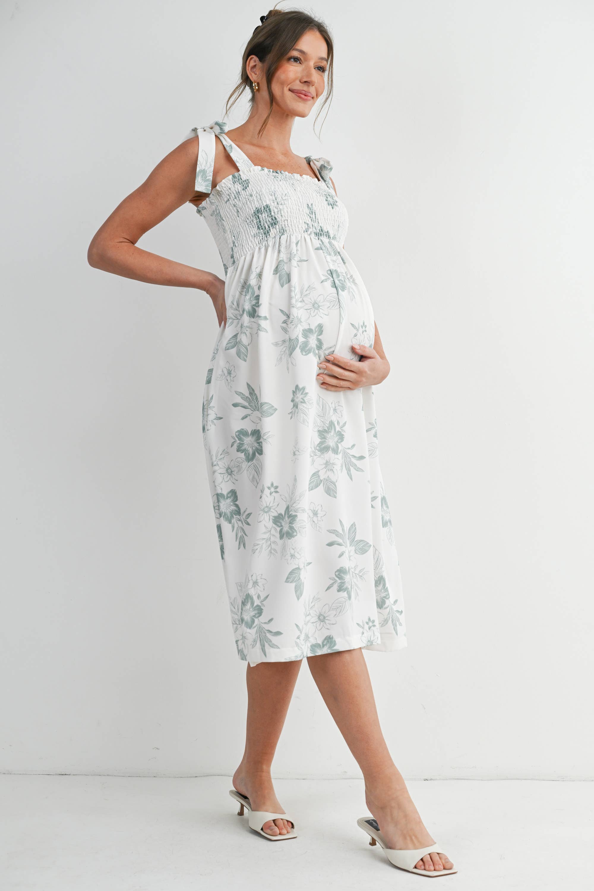 Maternity Floral Smocked Midi Dress