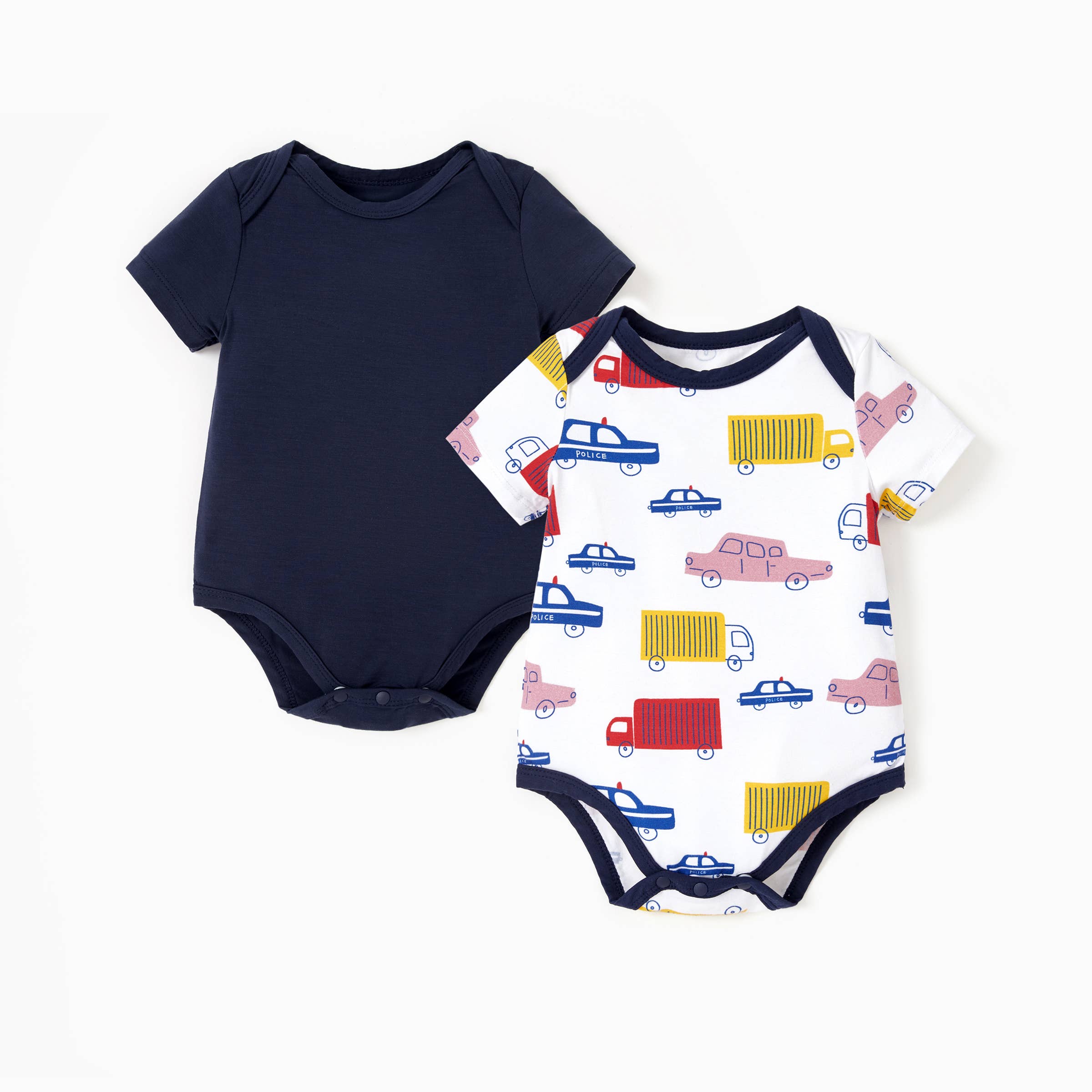 2-Pack Bamboo Deep Blue Solid & Car Printed Bodysuits