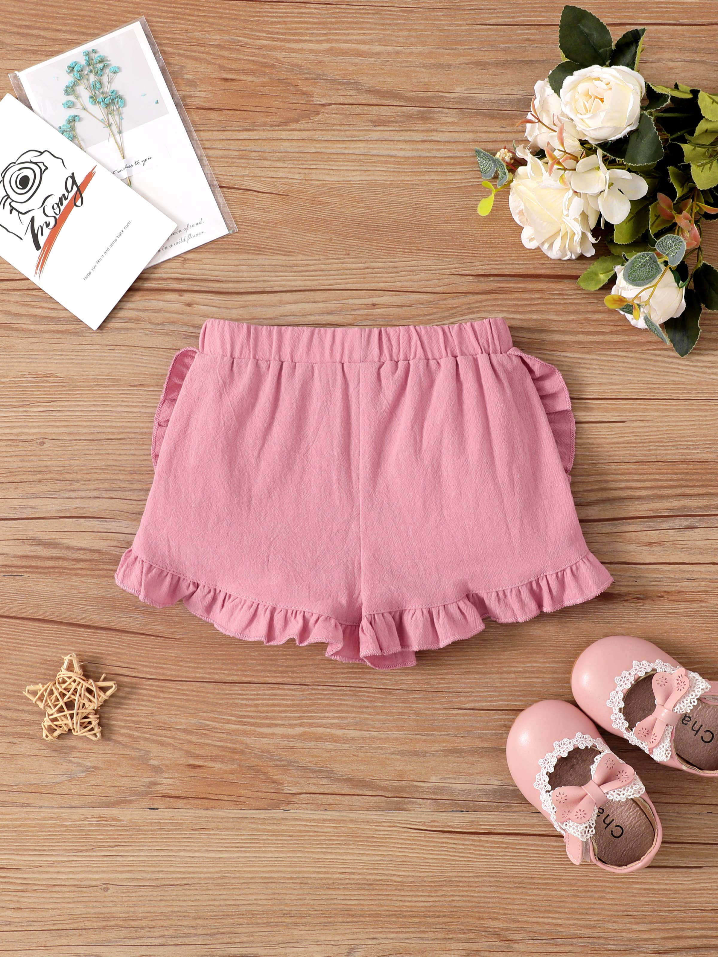 Pink Cotton Ruffle Trim Baby Girl Shorts