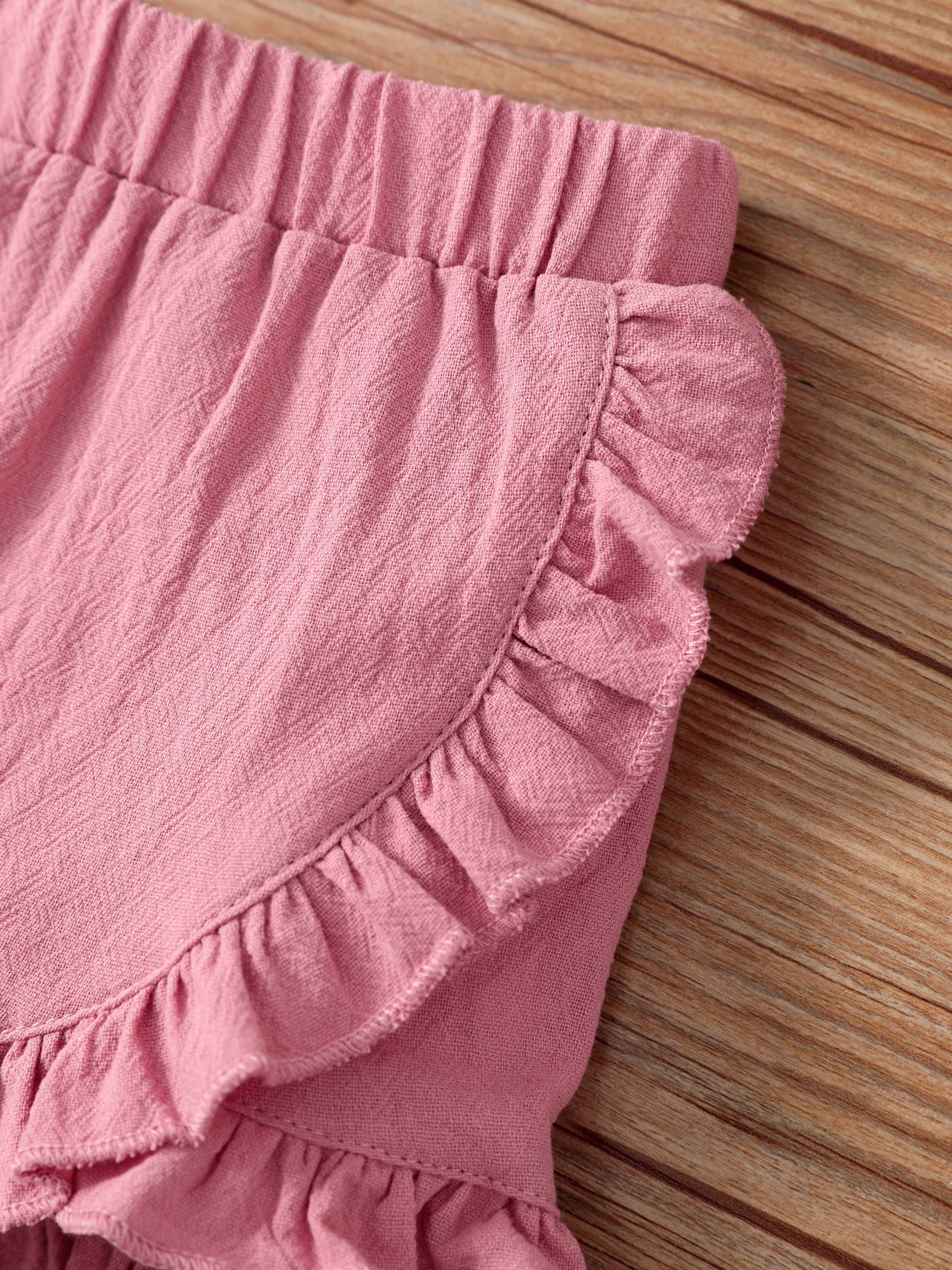 Pink Cotton Ruffle Trim Baby Girl Shorts