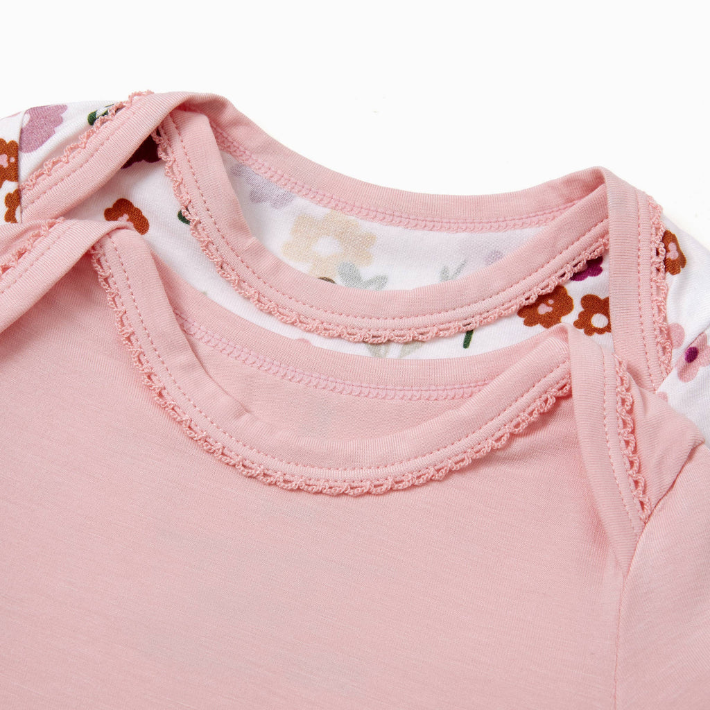 2-Pack Bamboo Pink Solid & Floral Printed Bodysuits