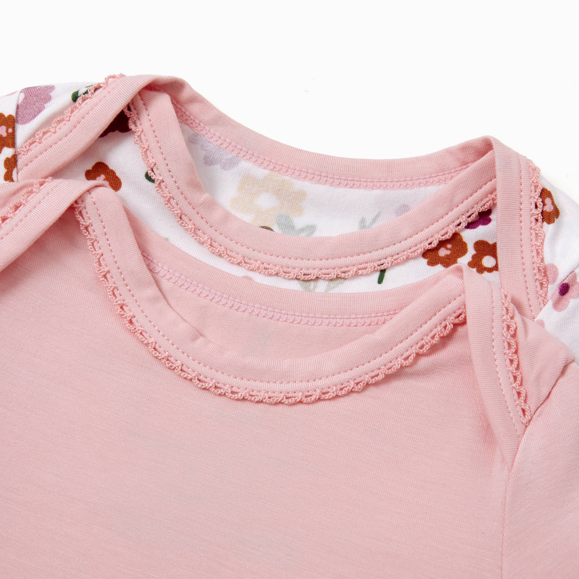 2-Pack Bamboo Pink Solid & Floral Printed Bodysuits