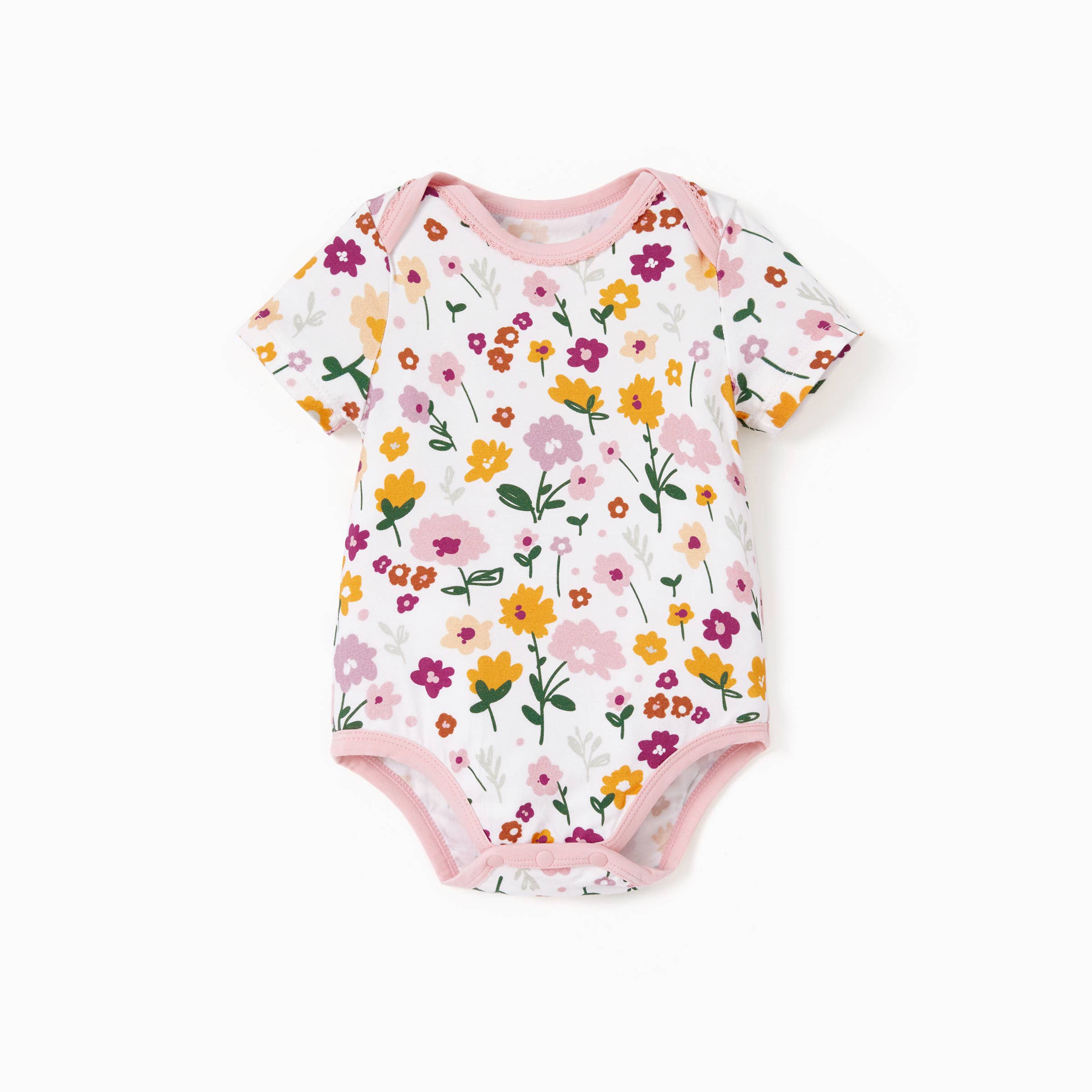 2-Pack Bamboo Pink Solid & Floral Printed Bodysuits
