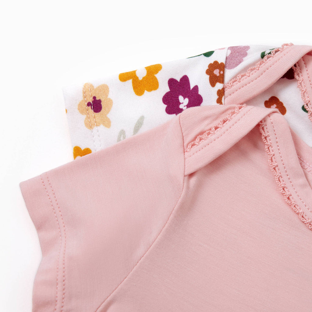2-Pack Bamboo Pink Solid & Floral Printed Bodysuits