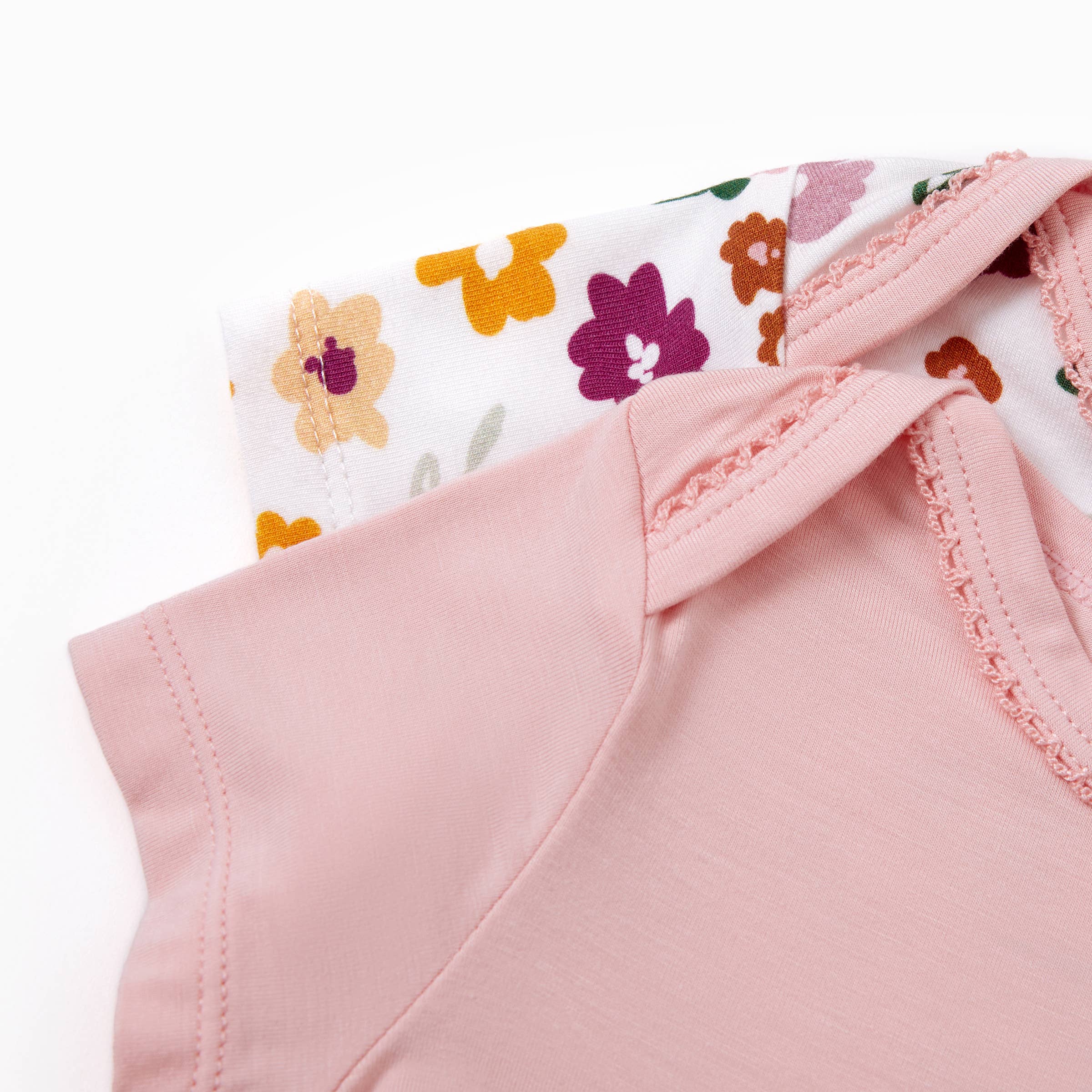 2-Pack Bamboo Pink Solid & Floral Printed Bodysuits