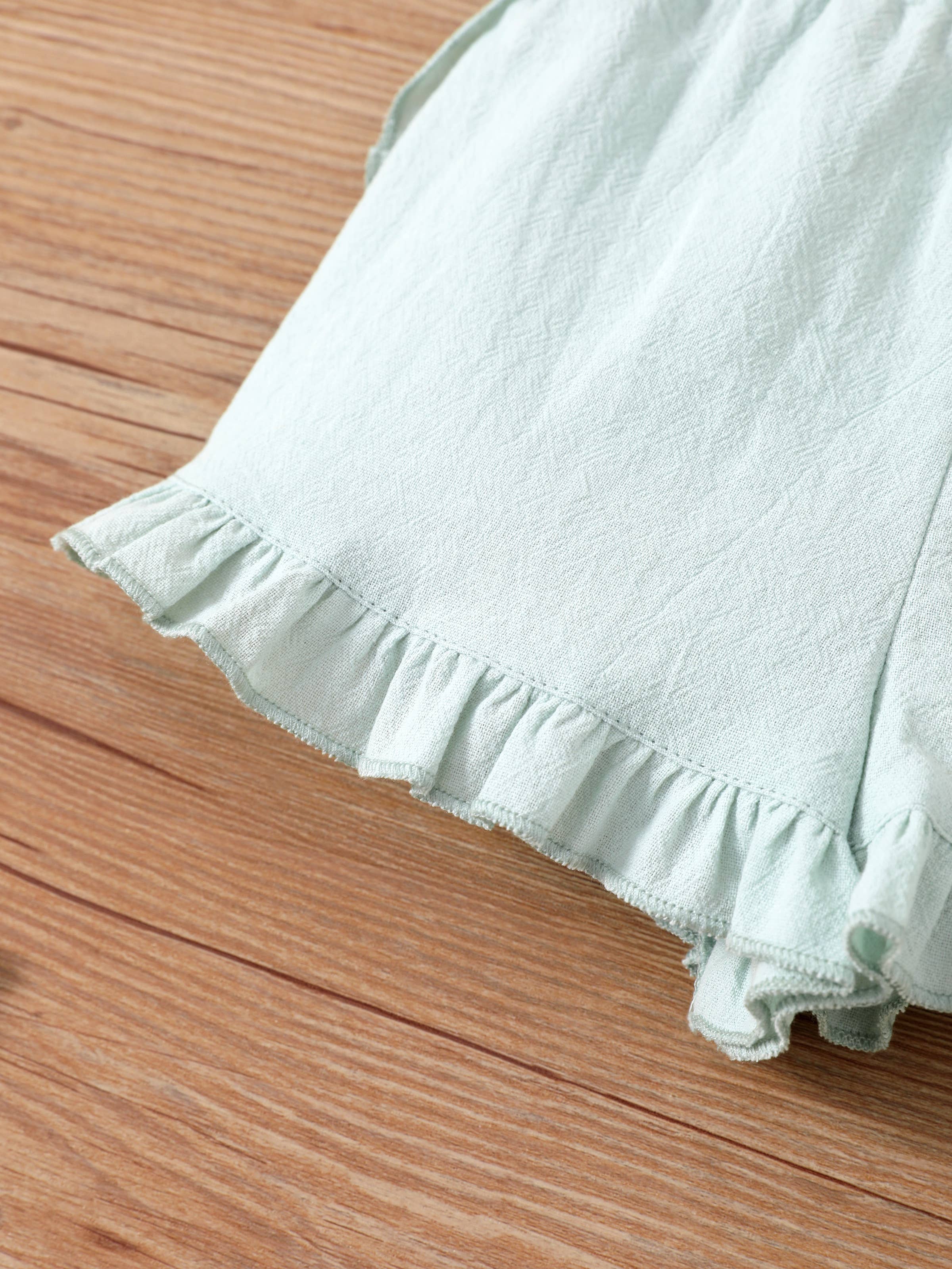 Green Cotton Ruffle Trim Shorts