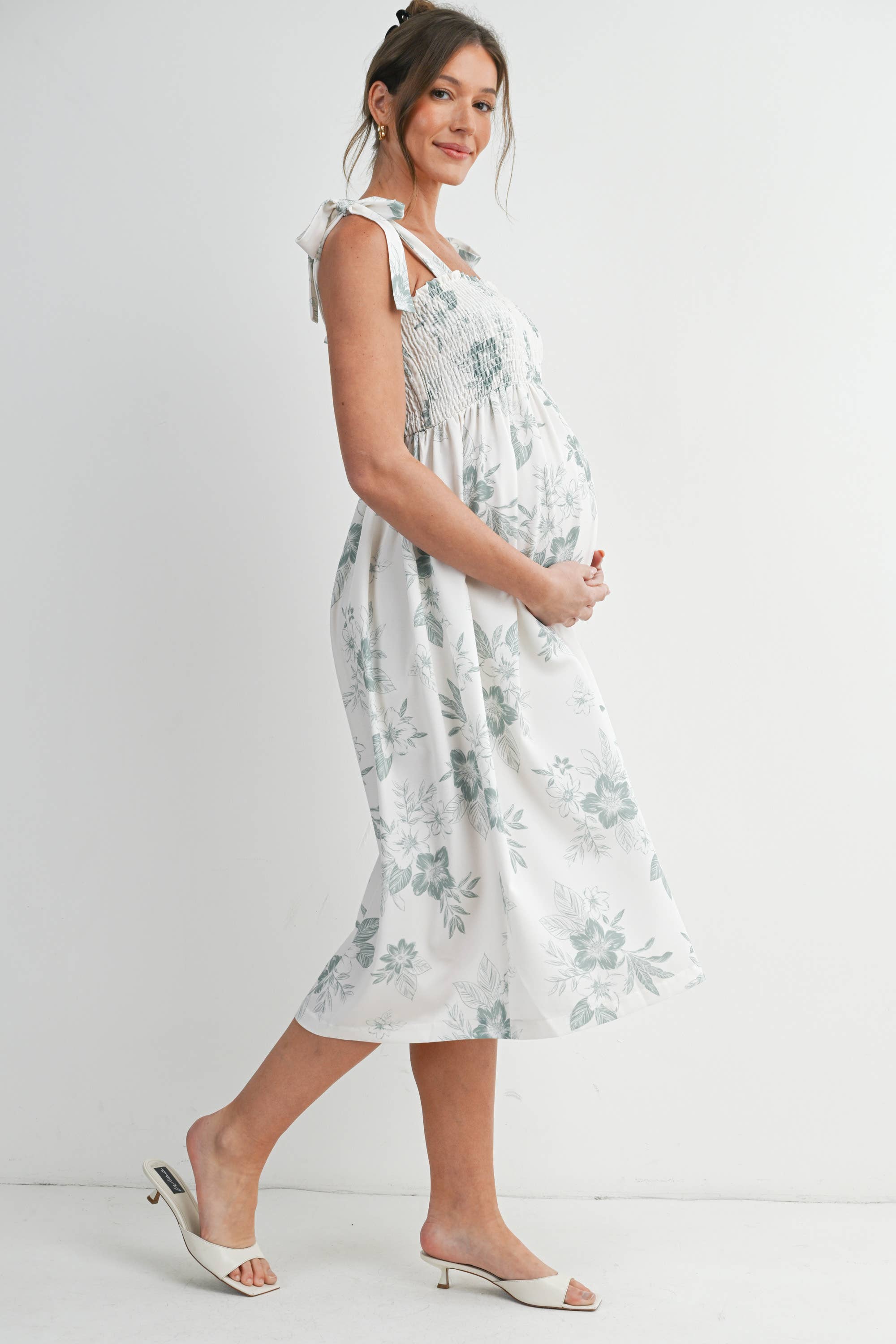 Maternity Floral Smocked Midi Dress